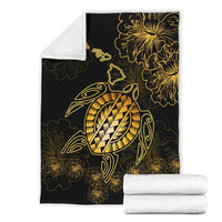 Hawaiian Turtle Hibiscus Premium Blanket - Flora Style - Polynesian Pride