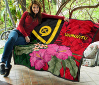 Vanuatu Premium Quilt - Vanuatu Flag with Hibiscus - Polynesian Pride
