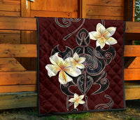 Turtle Poly Tribal Plumeria Red Premium Quilt - Polynesian Pride