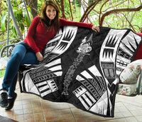 New Caledonia Premium Quilt - New Caledonia Coat Of Arms Polynesian White Tattoo - Polynesian Pride