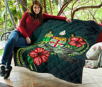 Fiji Polynesian Premium Quilt - Green Turtle Hibiscus - Polynesian Pride