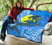 Palau Polynesian Premium Quilt - Palau Flag with Polynesian Tattoo - Polynesian Pride