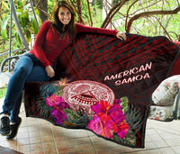American Samoa Premium Quilt - Coat Of Arm With Polynesian Patterns - Polynesian Pride