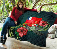Wallis and Futuna Polynesian Premium Quilt - Green Turtle Hibiscus - Polynesian Pride