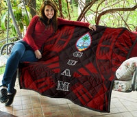 Guam Premium Quilt - Guam Coat Of Arms Polynesian Red Tattoo - Polynesian Pride