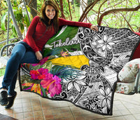 Tokelau Premium Quilt White - Turtle Plumeria Banana Leaf - Polynesian Pride