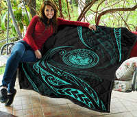 Hawaii Coat Of Arms Premium Quilt - Turquoise - Frida Style - Polynesian Pride