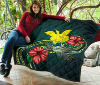 Papua New Guinea Polynesian Premium Quilt - Green Turtle Hibiscus - Polynesian Pride