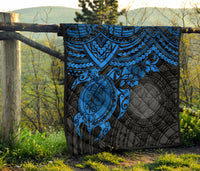 Northern Mariana Islands Polynesian Premium Quilt - Northern Mariana Islands Seal & Blue Turtle Hibiscus - Polynesian Pride