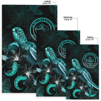 Palau Polynesian Area Rugs - Turtle With Blooming Hibiscus Turquoise - Polynesian Pride