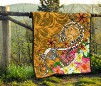 Hawaii Premium Quilt - Turtle Plumeria Polynesian Tattoo Gold Color - Polynesian Pride
