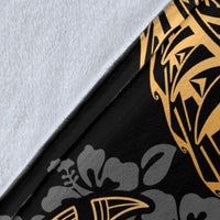 Tahiti Polynesian Premium Blanket - Gold Turtle Hibiscus Flowing - Polynesian Pride