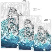 New Zealand Maori Manaia The Blue Sea Area Rug, White White - Polynesian Pride