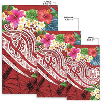 Tahiti Polynesian Area Rug - Summer Plumeria (Red) - Polynesian Pride
