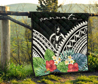 Vanuatu Premium Quilt - Vanuatu Coat of Arms & Polynesian Tropical Flowers White - Polynesian Pride