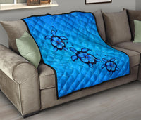 Turtle Hibiscus Swim In Sea Premium Quilt - Polynesian Pride