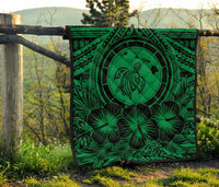 Hawaii Premium Quilt - Hawaii Map Honu Hibiscus Green Polynesian Premium Quilt - Polynesian Pride