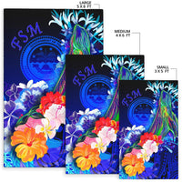 Federated States of Micronesia Area Rug - Humpback Whale with Tropical Flowers (Blue) - Polynesian Pride