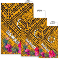 Hawaii Area Rug - Kanaka Maoli With Hibiscus On Polynesian Patterns (YELLOW) - Polynesian Pride