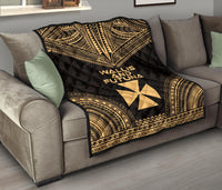 Wallis And Futuna Premium Quilt - Wallis And Futuna Coat Of Arms Polynesian Chief Gold Version - Polynesian Pride