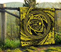 Hawaiian Kanaka Honu Hibiscus Tornando Yellow Polynesian Premium Quilt - Polynesian Pride