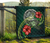 American Samoa Polynesian Premium Quilt - Green Turtle Hibiscus - Polynesian Pride