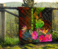 New Caledonia Polynesian Premium Quilt - Hibiscus and Banana Leaves - Polynesian Pride