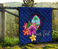 Guam Polynesian Custom Personalised Premium Quilt - Floral With Seal Blue - Polynesian Pride