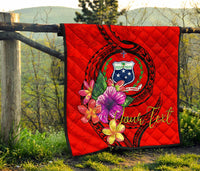 Samoa Polynesian Custom Personalised Premium Quilt - Floral With Seal Red - Polynesian Pride