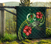 Vanuatu Polynesian Premium Quilt - Green Turtle Hibiscus - Polynesian Pride