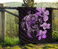 Hibiscus Plumeria Mix Polynesian Violet Turtle Premium Quilt - Polynesian Pride