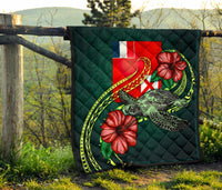 Wallis and Futuna Polynesian Premium Quilt - Green Turtle Hibiscus - Polynesian Pride