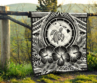 Hawaii Premium Quilt - Hawaii Map Honu Hibiscus White Polynesian Premium Quilt - Polynesian Pride