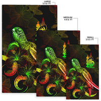 New Caledonia Polynesian Area Rugs - Turtle With Blooming Hibiscus Reggae - Polynesian Pride