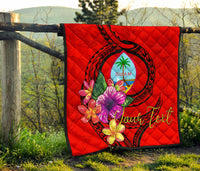 Guam Polynesian Custom Personalised Premium Quilt - Floral With Seal Red - Polynesian Pride