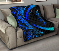 New Zealand Silver Fern Premium Quilt Maori Tattoo Circle Style - Blue - Polynesian Pride