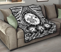 Hawaii Premium Quilt - Hawaii Map Honu Hibiscus White Polynesian Premium Quilt - Polynesian Pride