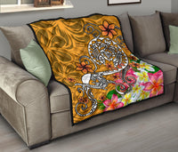 Polynesian Premium Quilt - Turtle Plumeria Gold Color - Polynesian Pride
