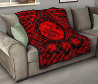 Hawaii Premium Quilt - Hawaii Map Honu Hibiscus Red Polynesian Premium Quilt - Polynesian Pride