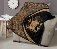 Cook Islands Coat Of Arms Polynesian Premium Quilt - Circle Style - 02 - Polynesian Pride