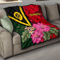 Vanuatu Premium Quilt - Vanuatu Flag with Hibiscus Red - Polynesian Pride
