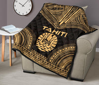 Tahiti Premium Quilt - Tahiti Flag Polynesian Chief Gold Version - Polynesian Pride