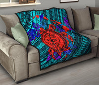 Hawaii Polynesian Premium Quilt - Hawaii Red Turtle Map & Purple Hibiscus - Polynesian Pride