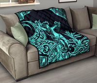 Polynesian Hawaii Premium Quilt - Hula Girl Neon Blue Blue - Polynesian Pride