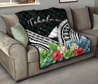 Tokelau Premium Quilt - Tokelau Coat of Arms & Polynesian Tropical Flowers White - Polynesian Pride