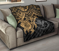 Hawaii Polynesian Premium Quilt - Kanaka Maoli & Gold Turtle Hibiscus - Polynesian Pride