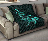 Hawaii Shark Turquoise Polynesian Premium Quilt - Polynesian Pride