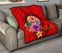 Tahiti Polynesian Premium Quilt - Floral With Seal Red Black - Polynesian Pride