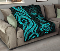 Marshall Islands Premium Quilt - Turquoise Tentacle Turtle Crest - Polynesian Pride