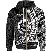 Federated States of Micronesia Zip Hoodie White Wings Style Unisex Black - Polynesian Pride